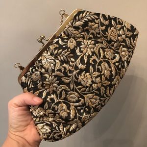 Vintage Gold Embroidered Black Evening Bag